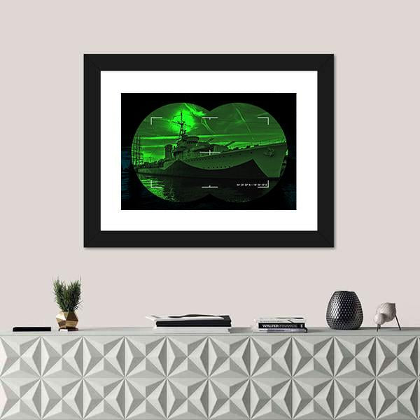 Night Vision Watching Warship Canvas Wall Art-1 Piece-Framed Print-20" x 16"-Tiaracle