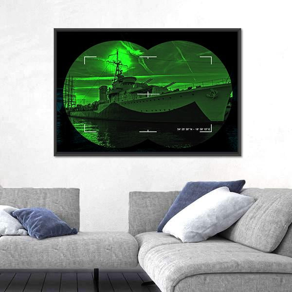 Night Vision Watching Warship Canvas Wall Art-3 Horizontal-Gallery Wrap-25" x 16"-Tiaracle