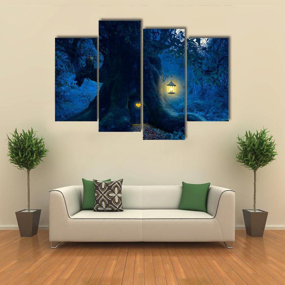 Magical Tree At Night Canvas Wall Art-4 Pop-Gallery Wrap-50" x 32"-Tiaracle