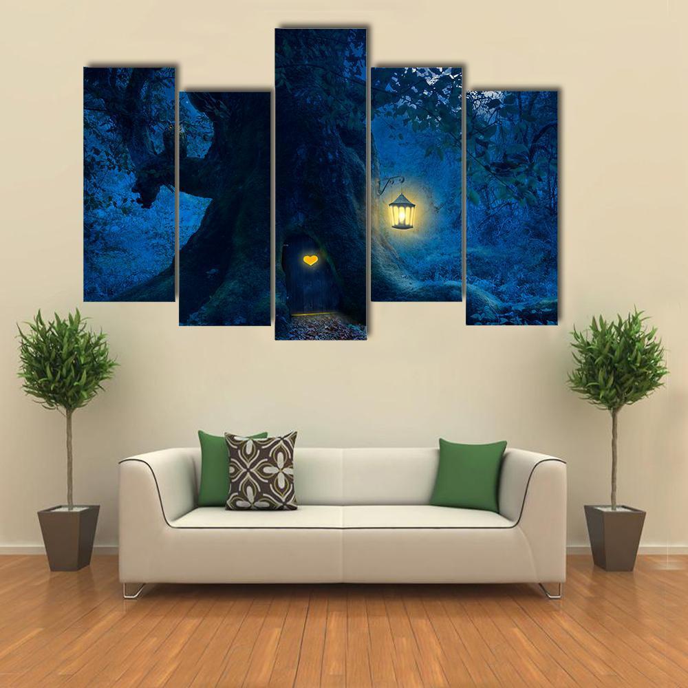 Magical Tree At Night Canvas Wall Art-5 Pop-Gallery Wrap-47" x 32"-Tiaracle