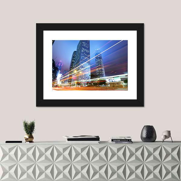 Night With City Skycrappers Canvas Wall Art-1 Piece-Framed Print-20" x 16"-Tiaracle