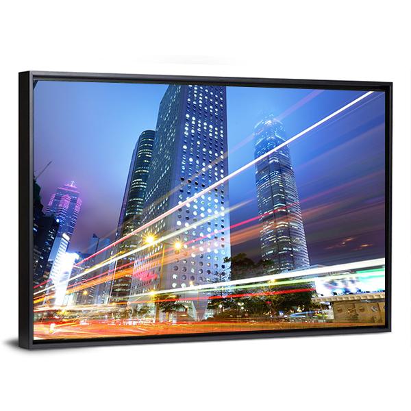 Night With City Skycrappers Canvas Wall Art-3 Horizontal-Gallery Wrap-25" x 16"-Tiaracle