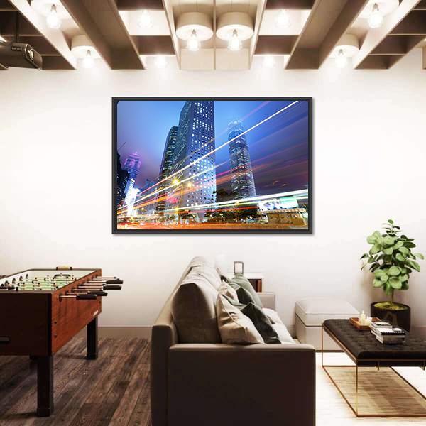 Night With City Skycrappers Canvas Wall Art-3 Horizontal-Gallery Wrap-25" x 16"-Tiaracle