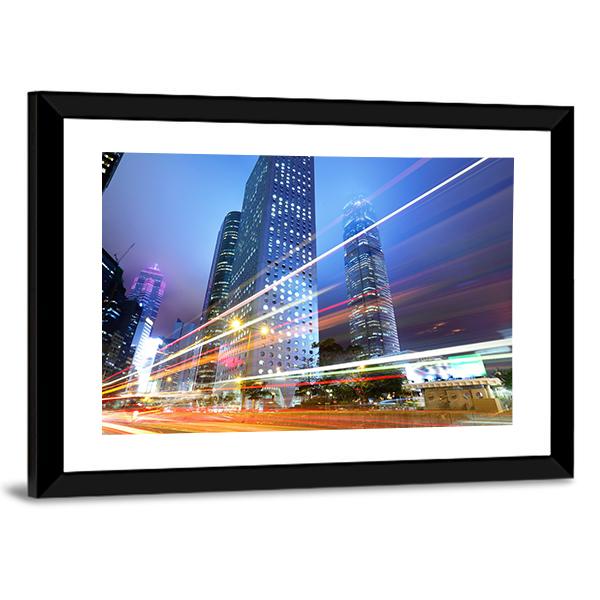 Night With City Skycrappers Canvas Wall Art-3 Horizontal-Gallery Wrap-25" x 16"-Tiaracle