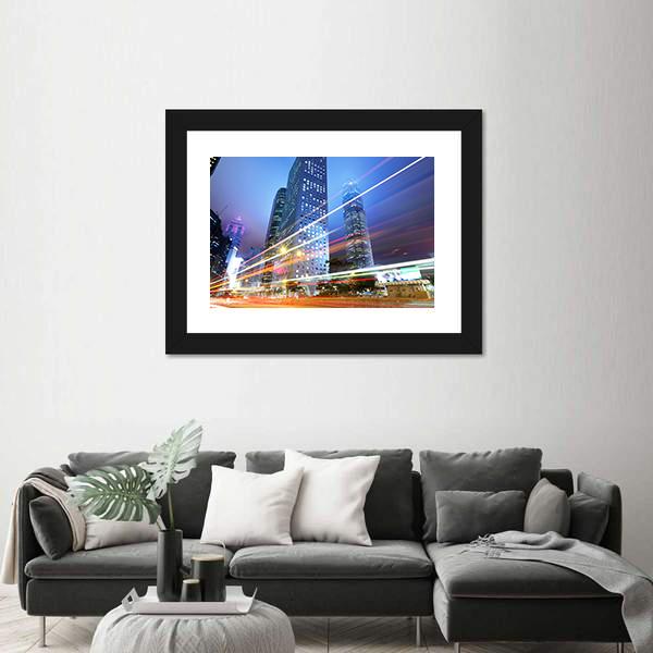Night With City Skycrappers Canvas Wall Art-3 Horizontal-Gallery Wrap-25" x 16"-Tiaracle