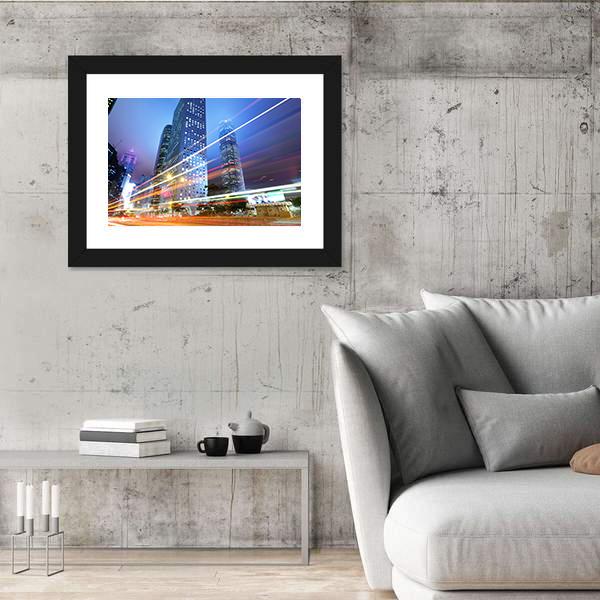 Night With City Skycrappers Canvas Wall Art-3 Horizontal-Gallery Wrap-25" x 16"-Tiaracle