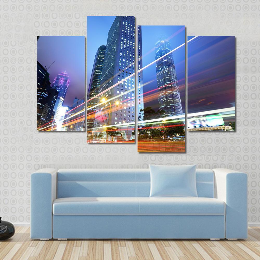 Night With City Skycrappers Canvas Wall Art-4 Pop-Gallery Wrap-50" x 32"-Tiaracle