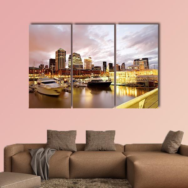 Puerto Madero In Evening Canvas Wall Art-3 Horizontal-Gallery Wrap-25" x 16"-Tiaracle