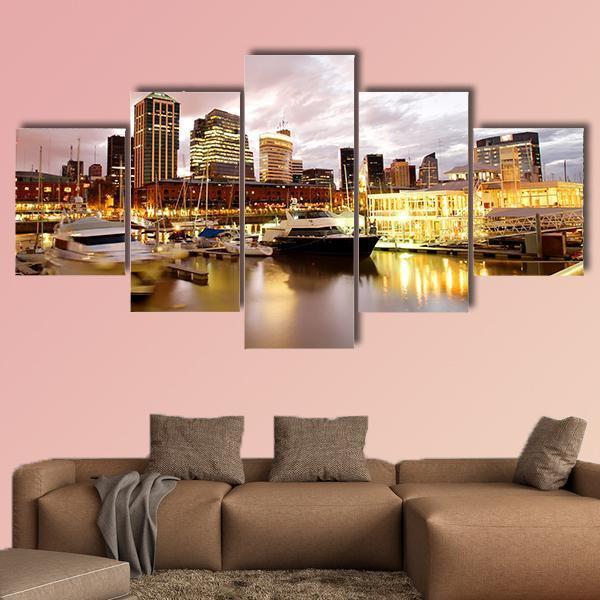 Puerto Madero In Evening Canvas Wall Art-5 Star-Gallery Wrap-62" x 32"-Tiaracle
