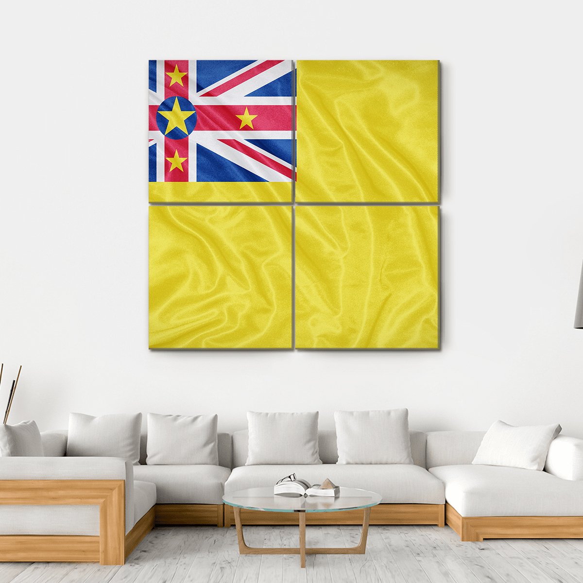 Waving Niue Flag Canvas Wall Art-4 Square-Gallery Wrap-17" x 17"-Tiaracle