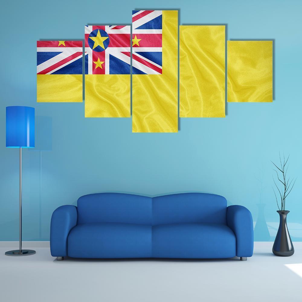 Waving Niue Flag Canvas Wall Art-5 Star-Gallery Wrap-62" x 32"-Tiaracle