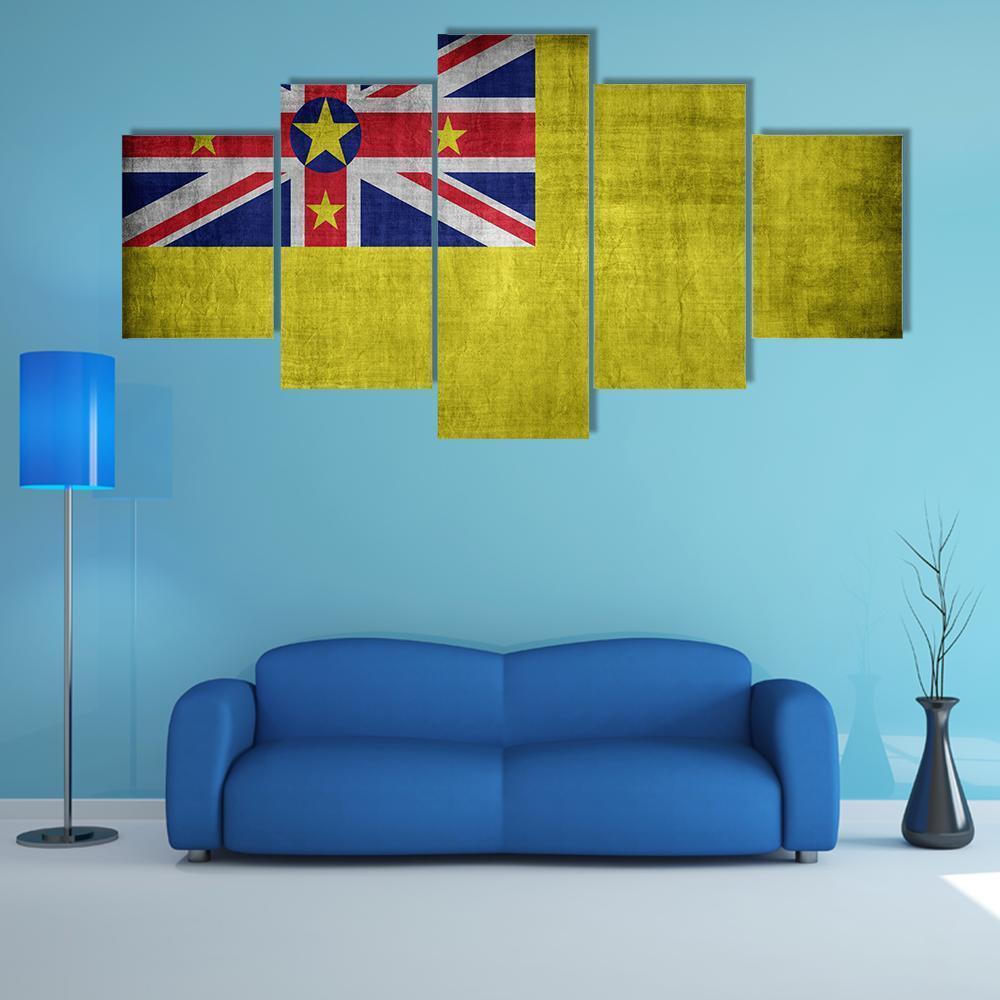 Niue Flag Canvas Wall Art-5 Star-Gallery Wrap-62" x 32"-Tiaracle