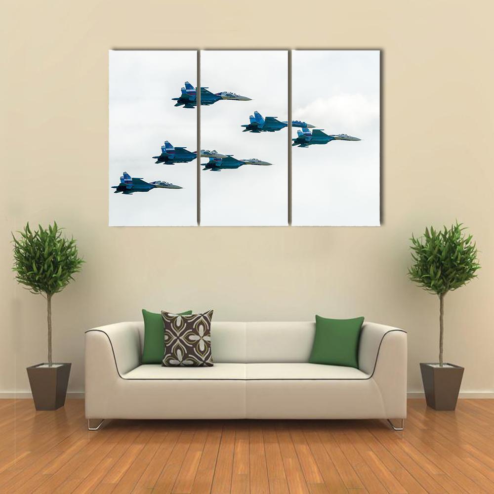 Russia Fighters SU-27 Canvas Wall Art-3 Horizontal-Gallery Wrap-37" x 24"-Tiaracle