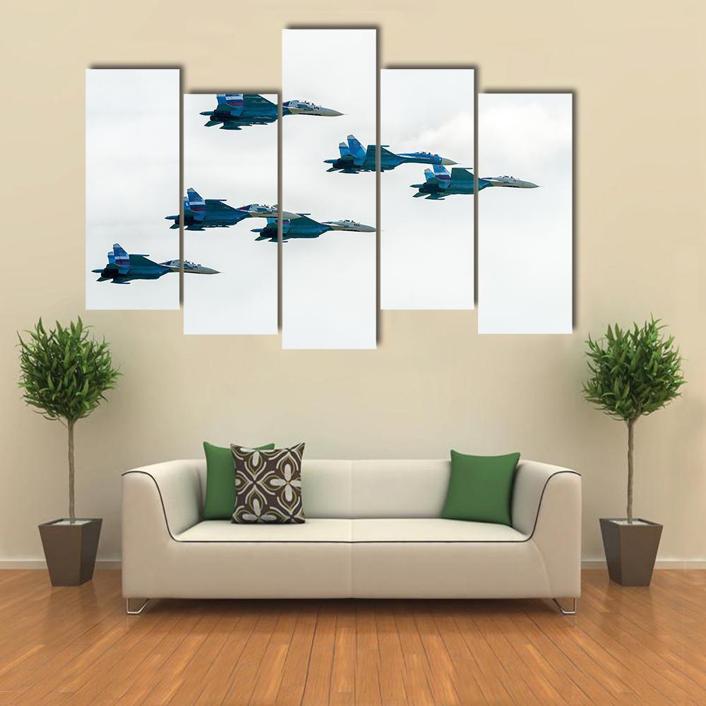 Russia Fighters SU-27 Canvas Wall Art-5 Pop-Gallery Wrap-47" x 32"-Tiaracle