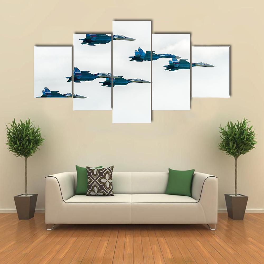 Russia Fighters SU-27 Canvas Wall Art-5 Star-Gallery Wrap-62" x 32"-Tiaracle