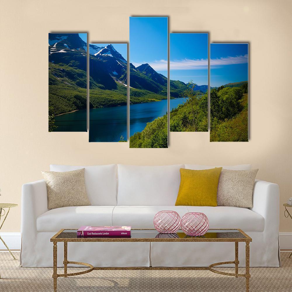 Nordfjorden &amp; Svartisen Glacier Canvas Wall Art-5 Pop-Gallery Wrap-47" x 32"-Tiaracle