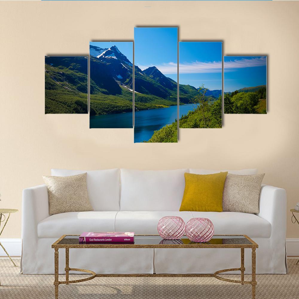 Nordfjorden & Svartisen Glacier Canvas Wall Art-5 Star-Gallery Wrap-62" x 32"-Tiaracle
