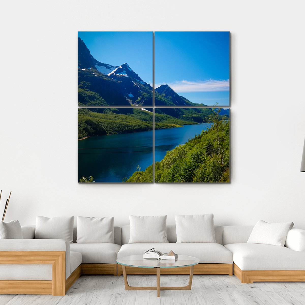 Nordfjorden &amp; Svartisen Glacier Canvas Wall Art-4 Square-Gallery Wrap-17" x 17"-Tiaracle