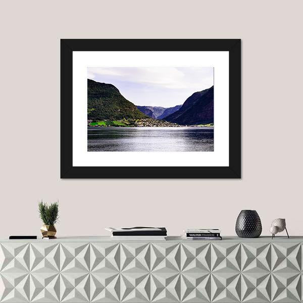 Nordic Landscape With Norwegian Fjord Canvas Wall Art-1 Piece-Framed Print-20" x 16"-Tiaracle