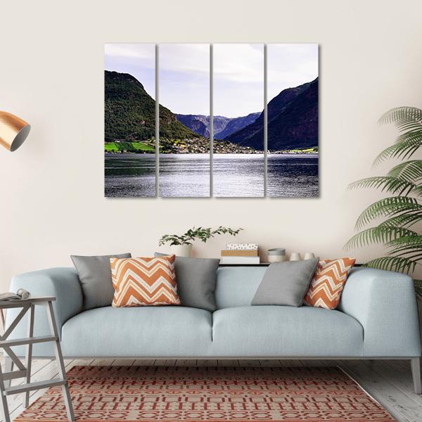 Nordic Landscape With Norwegian Fjord Canvas Wall Art-4 Horizontal-Gallery Wrap-34" x 24"-Tiaracle