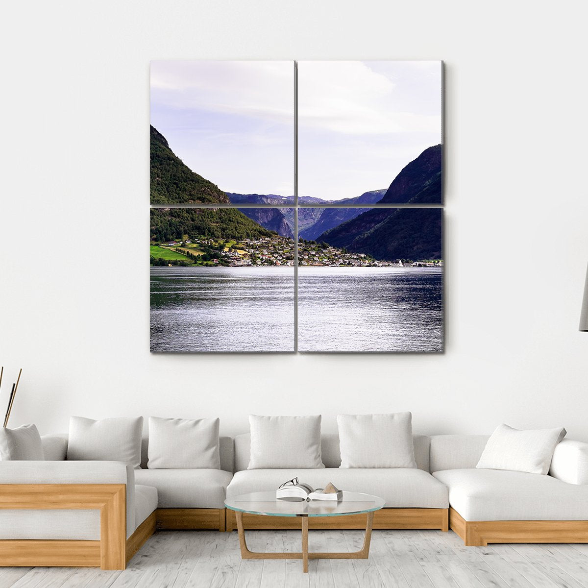 Nordic Landscape With Norwegian Fjord Canvas Wall Art-4 Square-Gallery Wrap-17" x 17"-Tiaracle