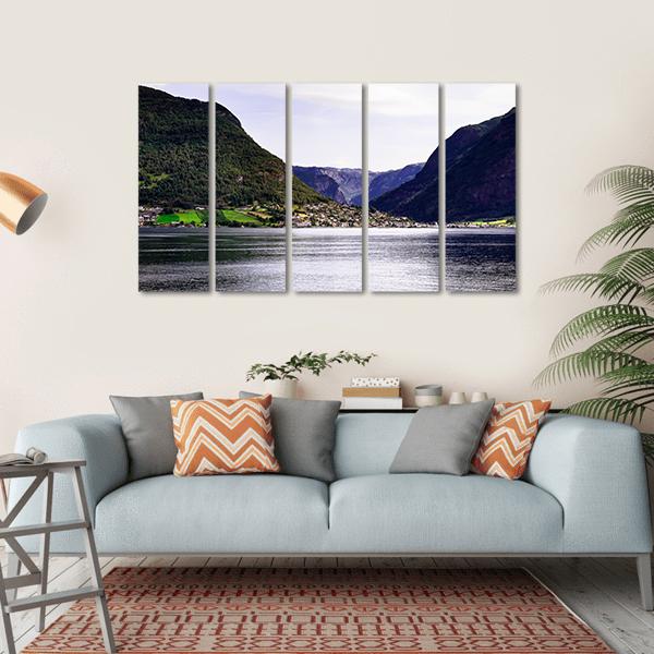 Nordic Landscape With Norwegian Fjord Canvas Wall Art-5 Horizontal-Gallery Wrap-22" x 12"-Tiaracle