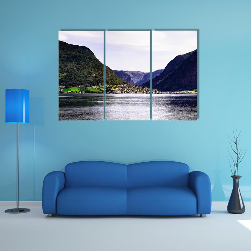 Nordic Landscape With Norwegian Fjord Canvas Wall Art-3 Horizontal-Gallery Wrap-37" x 24"-Tiaracle