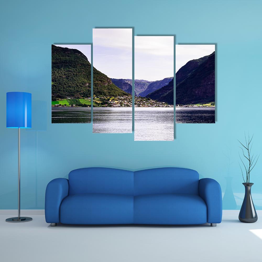 Nordic Landscape With Norwegian Fjord Canvas Wall Art-4 Pop-Gallery Wrap-50" x 32"-Tiaracle