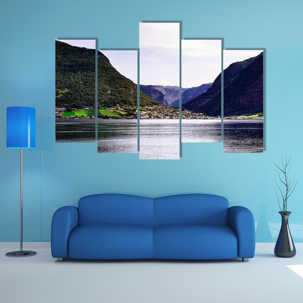 Nordic Landscape With Norwegian Fjord Canvas Wall Art-5 Pop-Gallery Wrap-47" x 32"-Tiaracle
