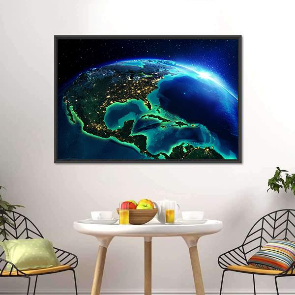 North America At Night Canvas Wall Art-1 Piece-Floating Frame-24" x 16"-Tiaracle