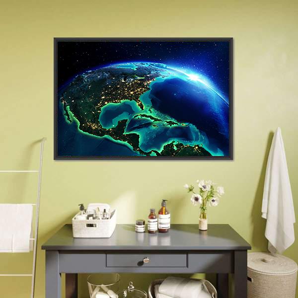 North America At Night Canvas Wall Art-5 Horizontal-Gallery Wrap-22" x 12"-Tiaracle