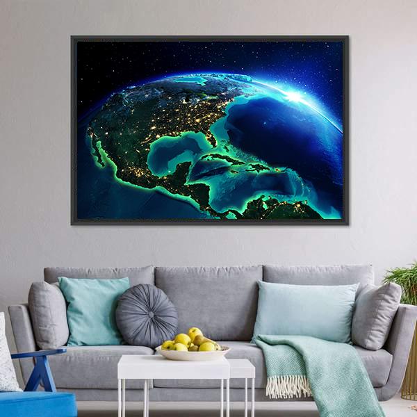 North America At Night Canvas Wall Art-5 Horizontal-Gallery Wrap-22" x 12"-Tiaracle