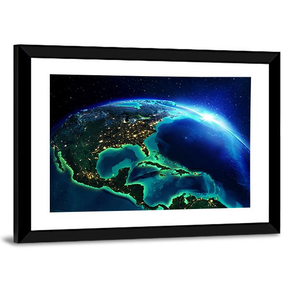North America At Night Canvas Wall Art-5 Horizontal-Gallery Wrap-22" x 12"-Tiaracle