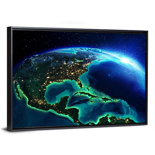 North America At Night Canvas Wall Art-5 Horizontal-Gallery Wrap-22" x 12"-Tiaracle