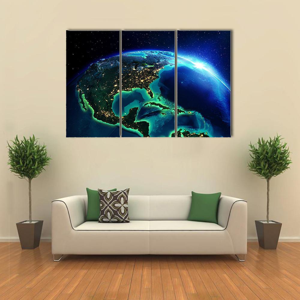 North America At Night Canvas Wall Art-3 Horizontal-Gallery Wrap-37" x 24"-Tiaracle
