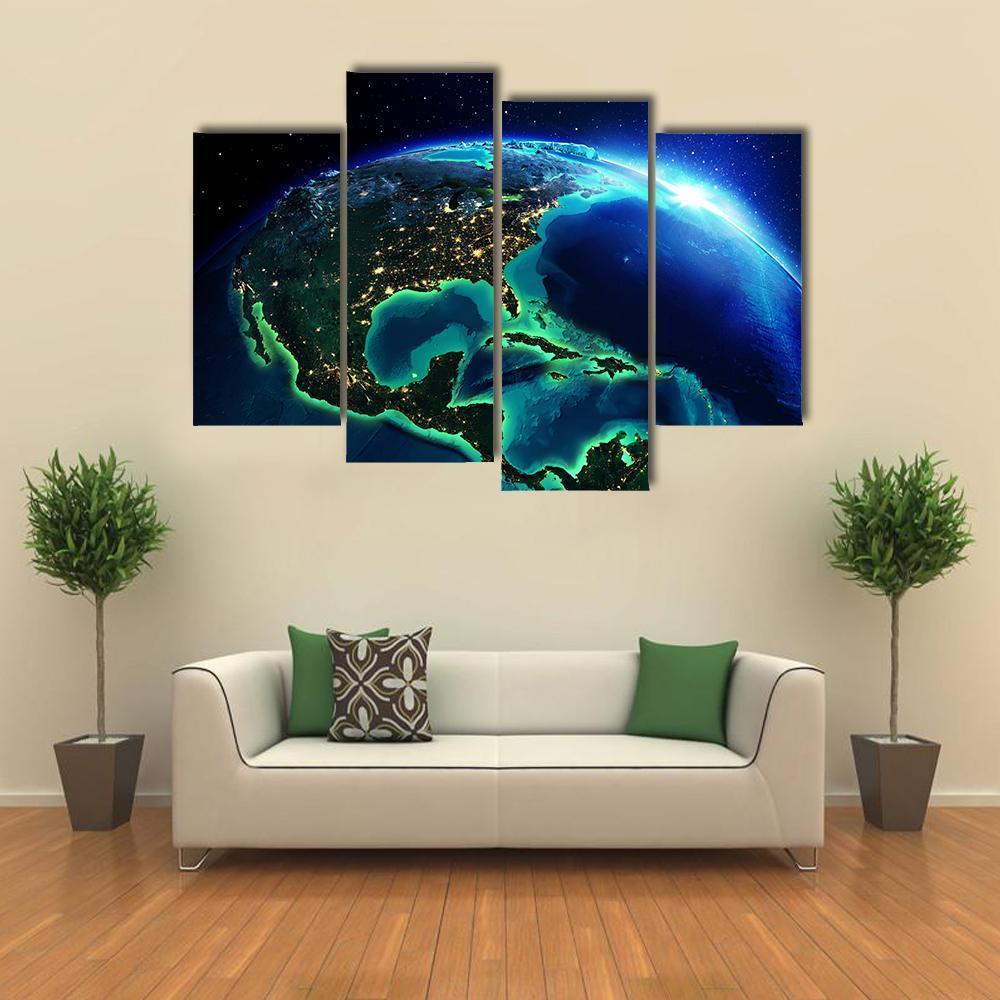 North America At Night Canvas Wall Art-4 Pop-Gallery Wrap-50" x 32"-Tiaracle