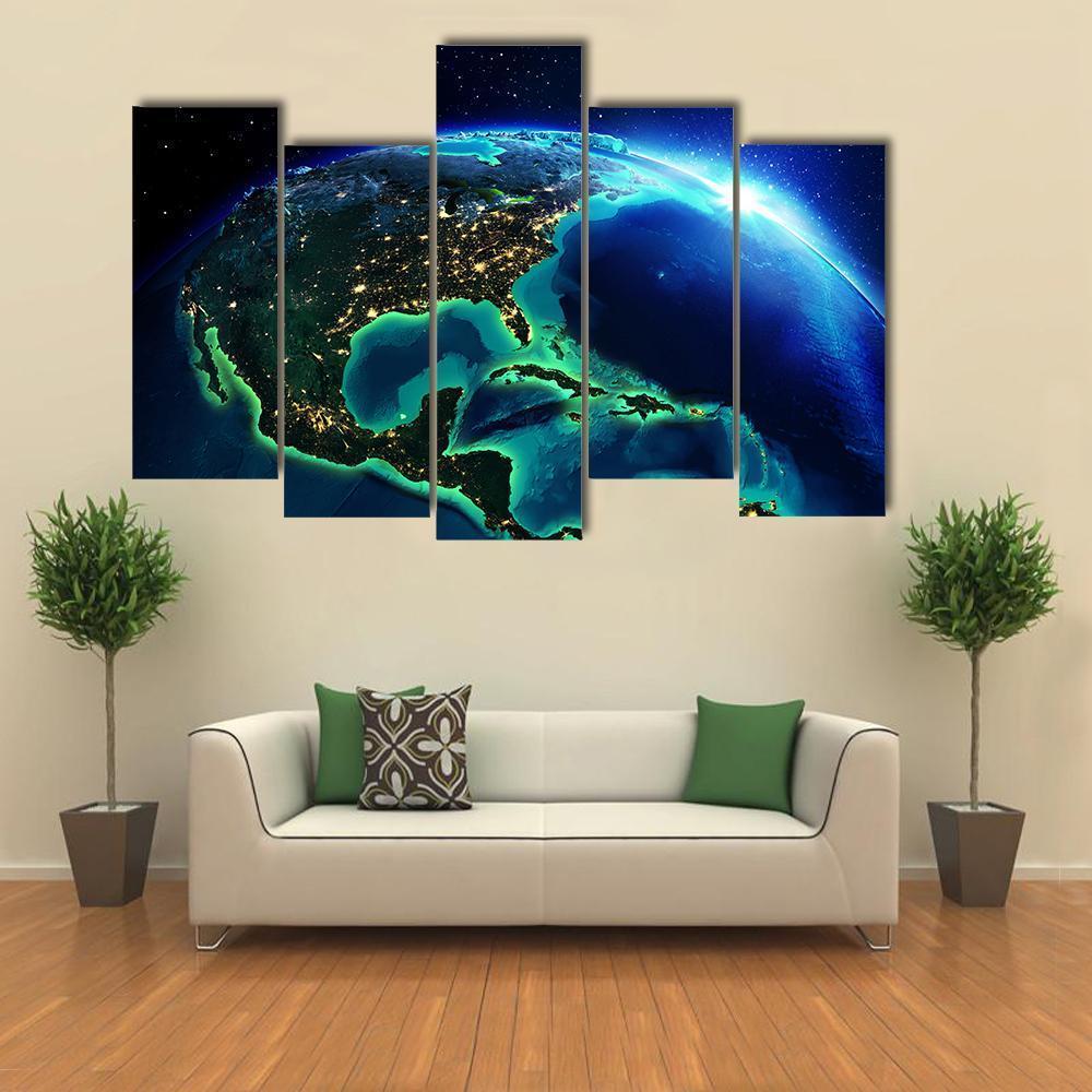 North America At Night Canvas Wall Art-5 Pop-Gallery Wrap-47" x 32"-Tiaracle