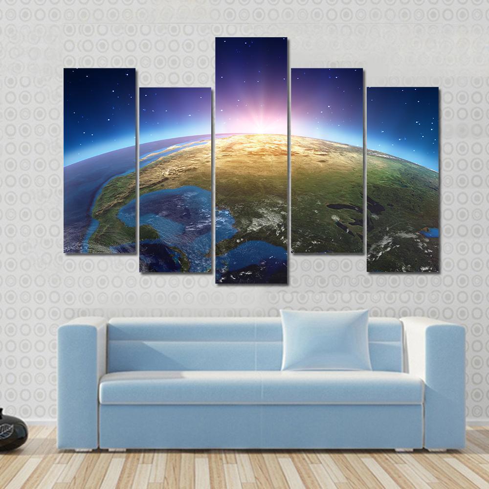 North America From Space Canvas Wall Art-5 Pop-Gallery Wrap-47" x 32"-Tiaracle
