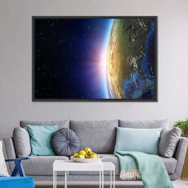 North America From Space Canvas Wall Art-1 Piece-Floating Frame-24" x 16"-Tiaracle