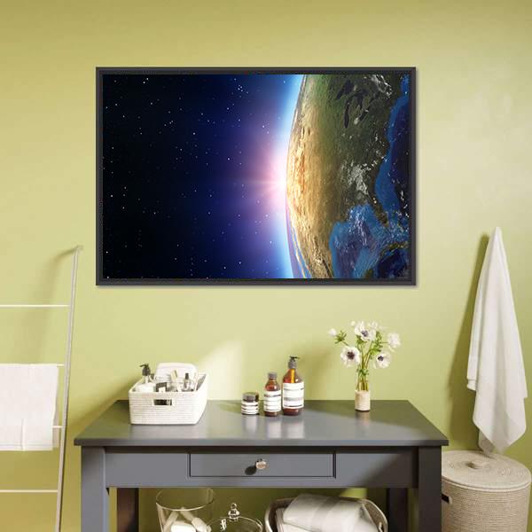 North America From Space Vertical Canvas Wall Art-3 Vertical-Gallery Wrap-12" x 25"-Tiaracle