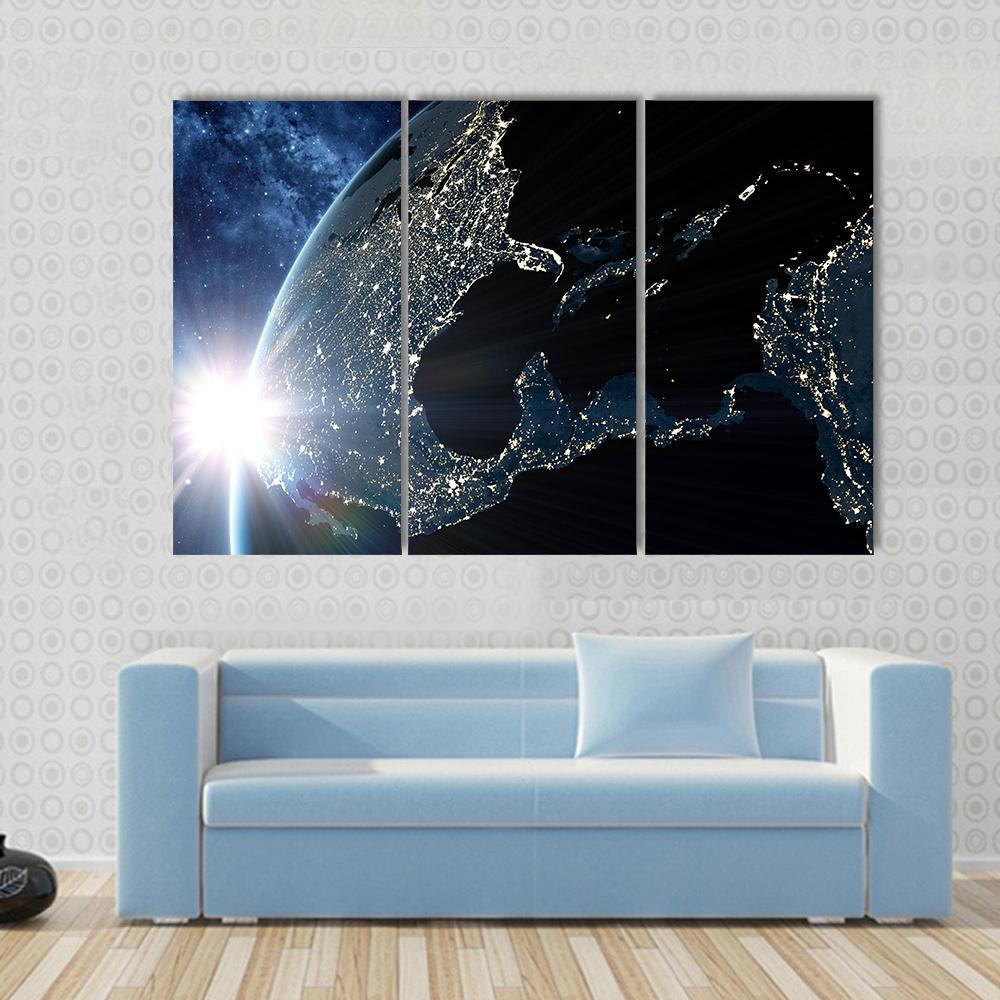 North & South America At Night From Space Canvas Wall Art-3 Horizontal-Gallery Wrap-37" x 24"-Tiaracle