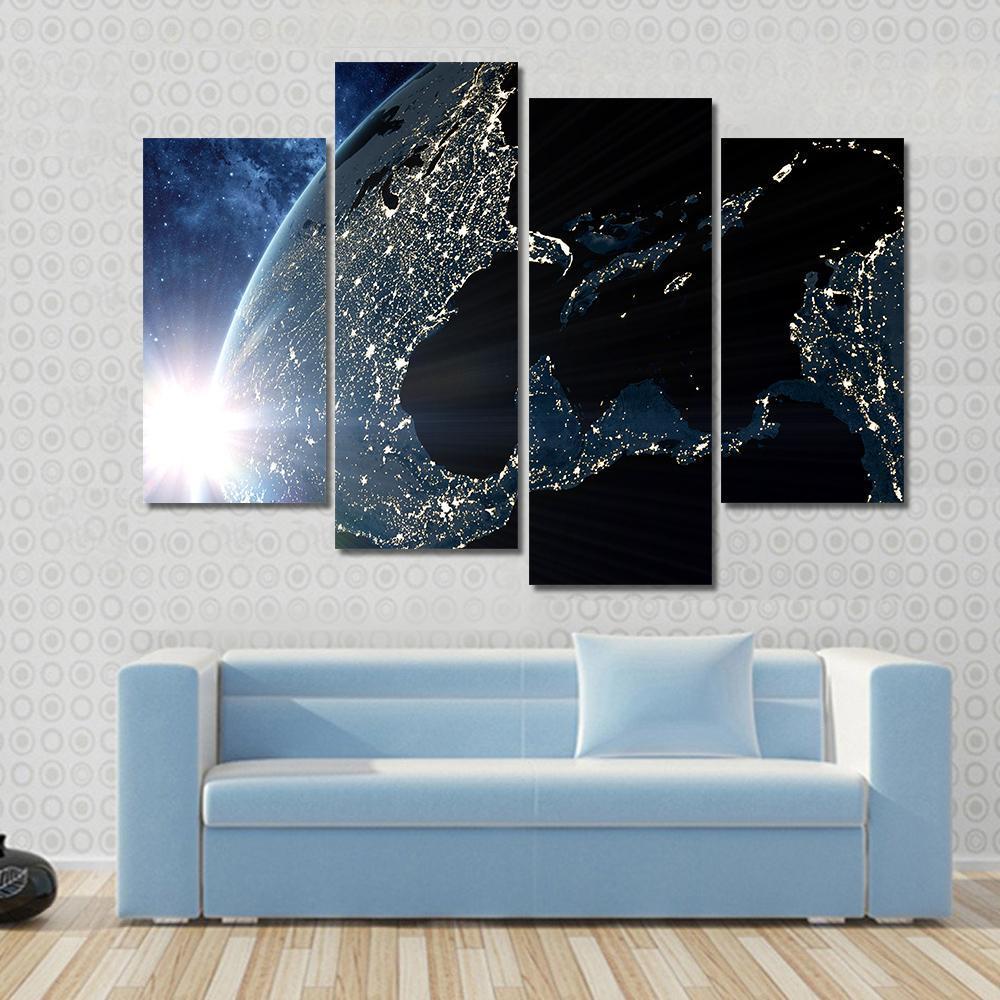 North &amp; South America At Night From Space Canvas Wall Art-4 Pop-Gallery Wrap-50" x 32"-Tiaracle