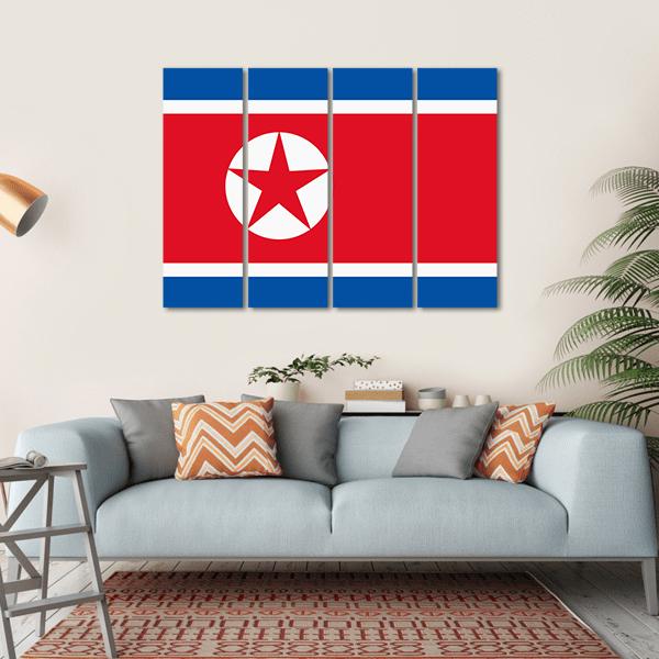 North Korea Flag Canvas Wall Art-4 Horizontal-Gallery Wrap-34" x 24"-Tiaracle