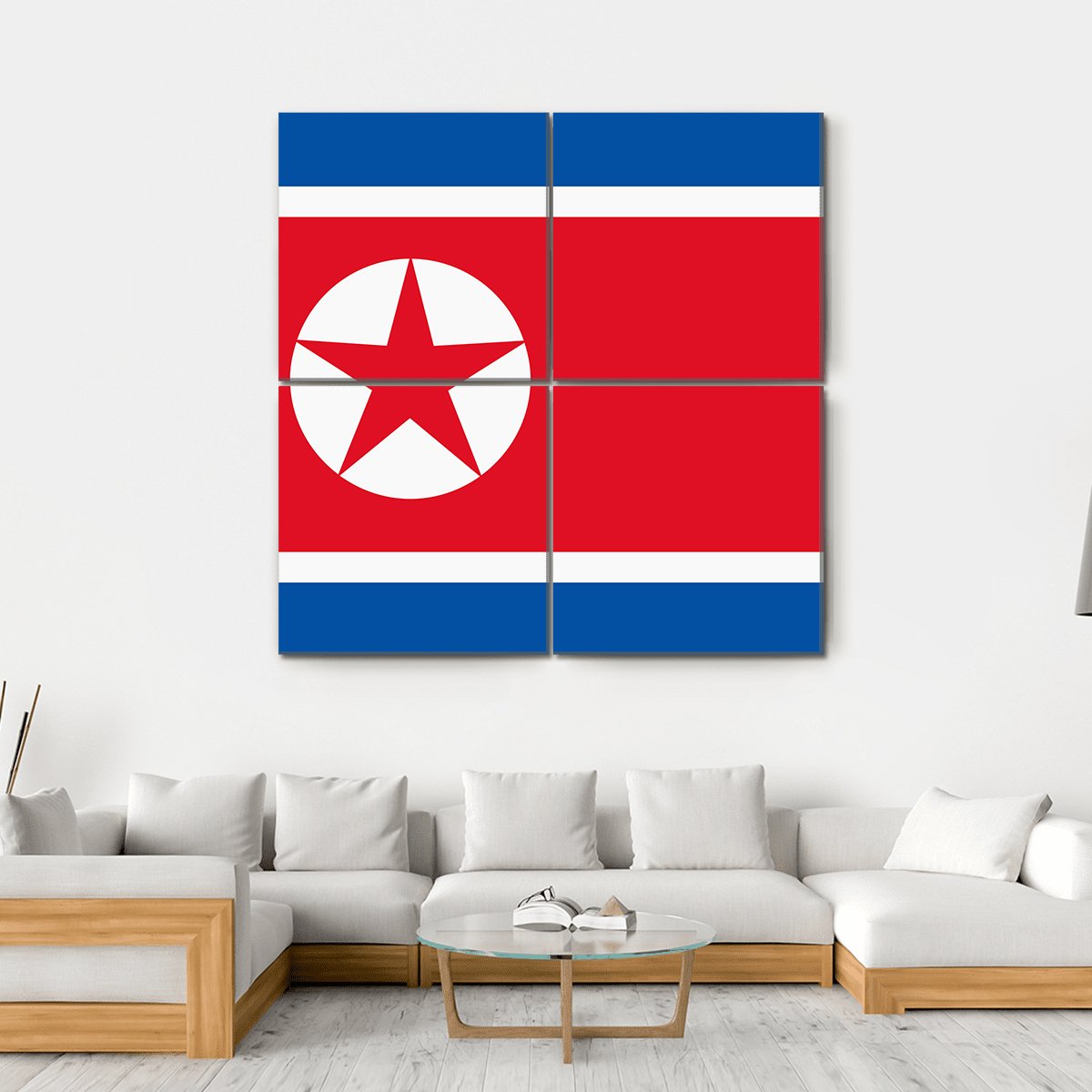 North Korea Flag Canvas Wall Art-4 Square-Gallery Wrap-17" x 17"-Tiaracle