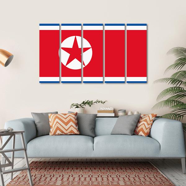 North Korea Flag Canvas Wall Art-5 Horizontal-Gallery Wrap-22" x 12"-Tiaracle