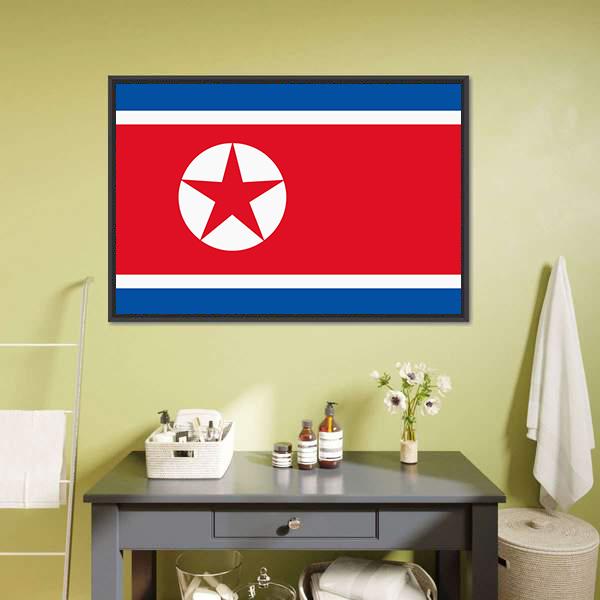 North Korea Flag Canvas Wall Art-1 Piece-Floating Frame-24" x 16"-Tiaracle