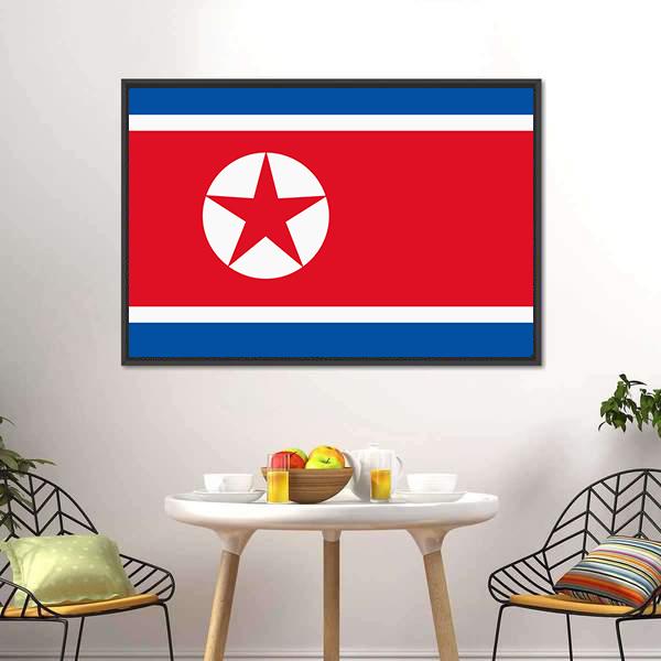 North Korea Flag Canvas Wall Art-3 Horizontal-Gallery Wrap-25" x 16"-Tiaracle