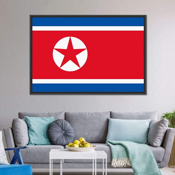 North Korea Flag Canvas Wall Art-3 Horizontal-Gallery Wrap-25" x 16"-Tiaracle