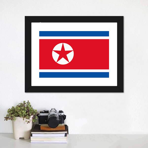 North Korea Flag Canvas Wall Art-1 Piece-Framed Print-20" x 16"-Tiaracle