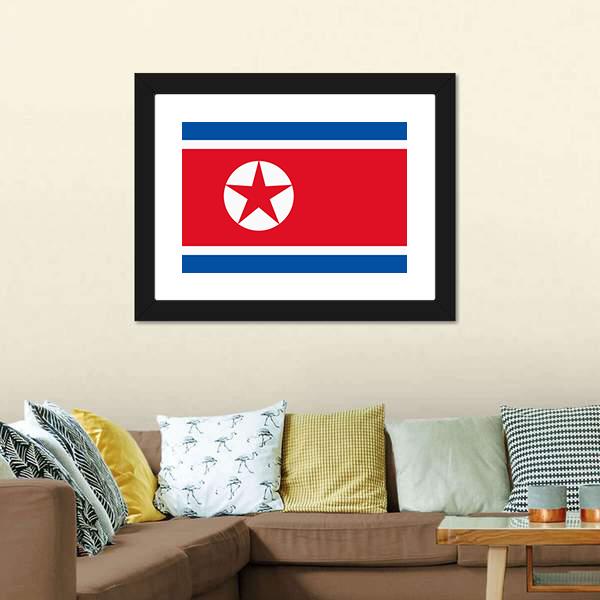 North Korea Flag Canvas Wall Art-3 Horizontal-Gallery Wrap-25" x 16"-Tiaracle